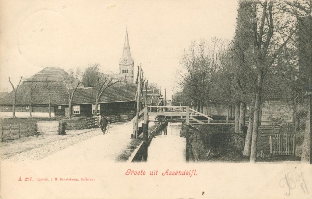 Ansichtkaart Assendelft, Groete uit.....   Schalekamp., Ophalen of Verzenden, Voor 1920, Gelopen, Noord-Holland