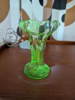 Uniek Uraniumglas Vaasje – Handbeschilderd Vintage Stuk, Ophalen of Verzenden