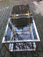 2 glazen bijzettafeltjes met goudkleurig frame, Minder dan 55 cm, Gebruikt, Rond, Glas