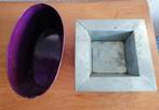 Bloembakjes zink paars en zilverkleurig per stuk € 2,00, Tuin en Terras, Bloempotten, Gebruikt, Rond, Binnen, Ophalen of Verzenden