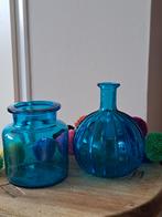 Set retro vintage 2 x vaas blauw glas, Ophalen of Verzenden