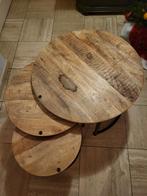 Set van 3 Mangohouten Tafels, Huis en Inrichting, Ophalen, Minder dan 45 cm, Minder dan 55 cm, Rond