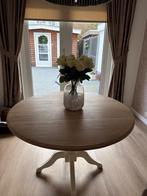 Ronde eettafel - eiken blad, crème onderstel, Ophalen, Gebruikt, 100 tot 150 cm, Vier personen