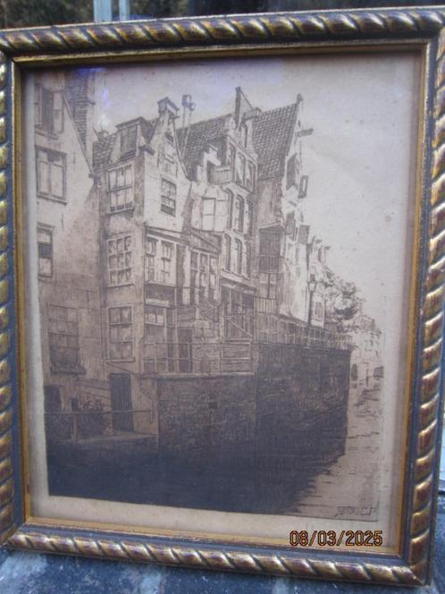 ets/Grav. Henri Pieck 1895-1972, v/d Grimnessesluis Amsterda, Antiek en Kunst, Kunst | Etsen en Gravures, Ophalen
