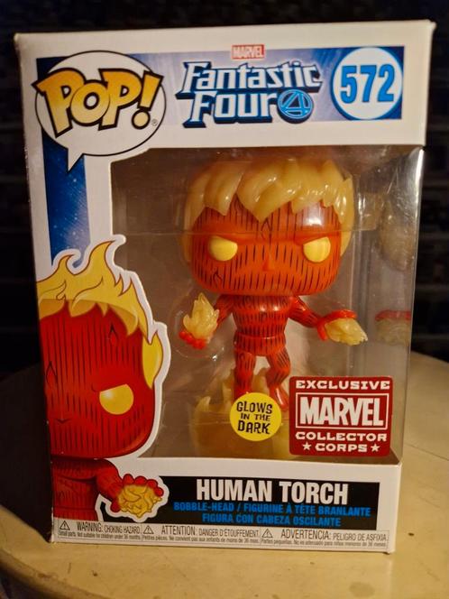 Funko Human Torch 572 GITD Marvel Collector Corps, Verzamelen, Poppetjes en Figuurtjes, Zo goed als nieuw, Ophalen of Verzenden