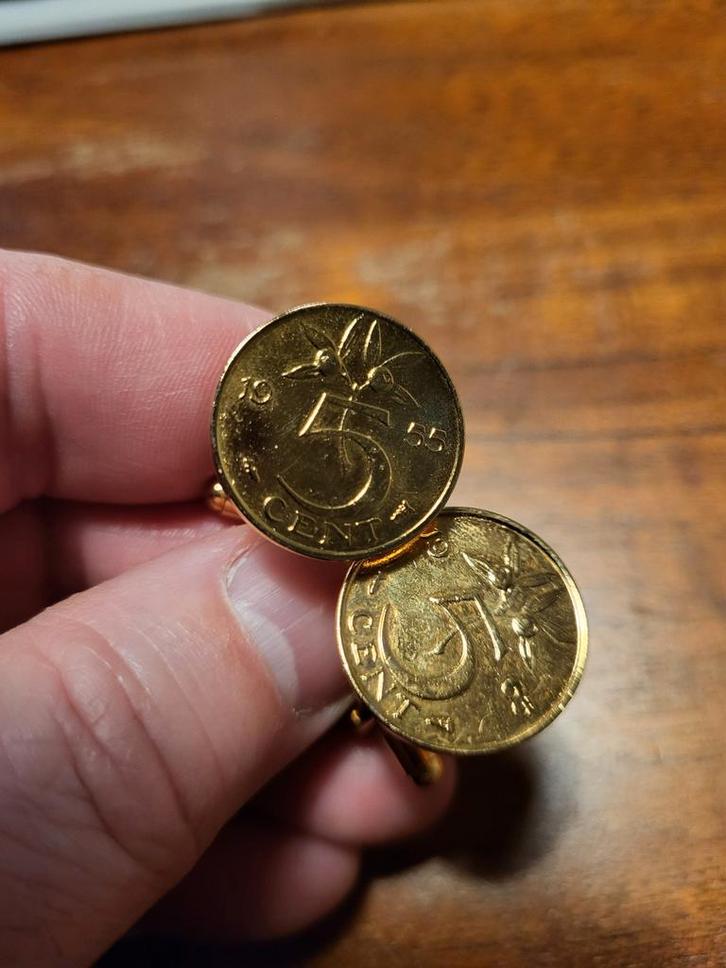 Vergulde  Manchetknopen stuiver 1955/1963, Sieraden, Tassen en Uiterlijk, Manchetknopen, Gebruikt, Overige materialen, Verguld