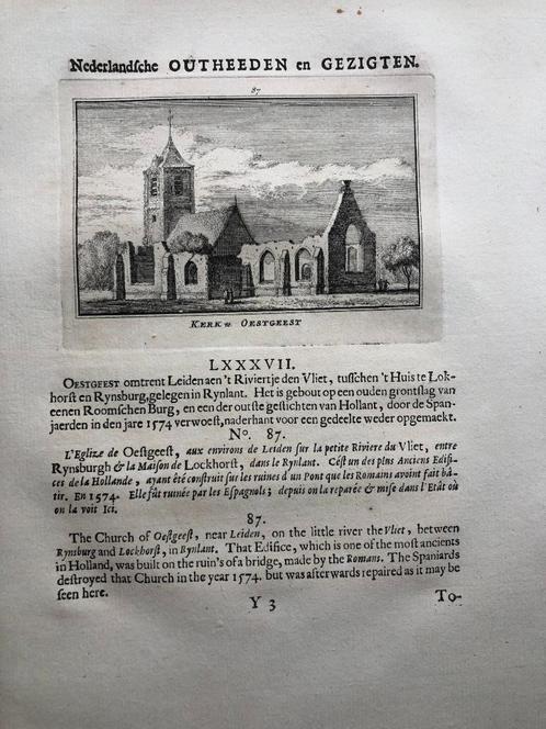 087 / Oestgeest de Kerk Kopergravure 1731, Antiek en Kunst, Kunst | Etsen en Gravures, Ophalen of Verzenden