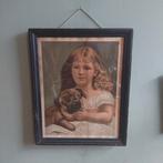 Lucky Vintage Oude prent met meisje en mopshond in lijst, Ophalen
