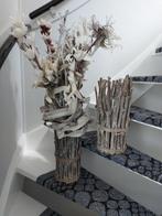 2 Houten plantenhouders waarvan 1 met mooie kunstbloemen, Ophalen, Zo goed als nieuw, Binnen