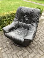 Zwarte leren draaifauteuil, Ophalen of Verzenden, Gebruikt, Leer, 75 tot 100 cm