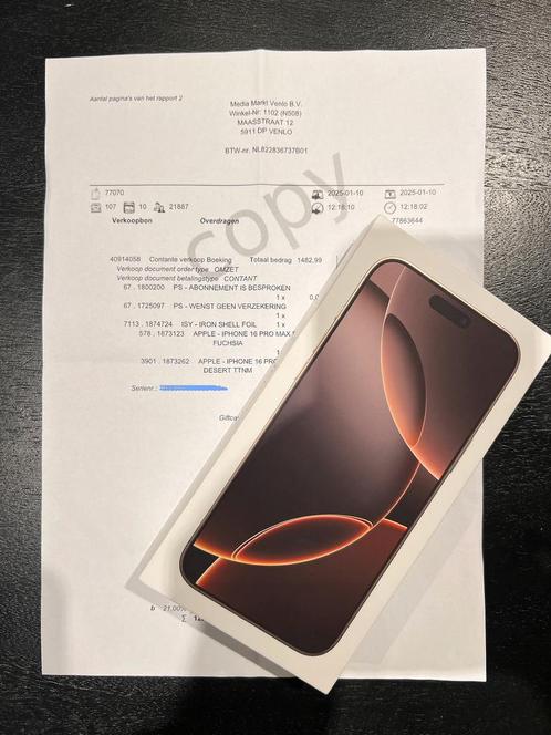 Apple Iphone 16 Pro Max 256gb - Incl garantie en bon, Telecommunicatie, Mobiele telefoons | Apple iPhone, Zo goed als nieuw, 256 GB