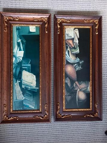 2 schilderijen in houten lijst beschikbaar voor biedingen