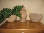 3 bloempotten 2 ovale en 1 met deksel, Tuin en Terras, Bloempotten, Steen, Gebruikt, Binnen, Ophalen of Verzenden