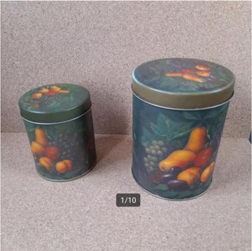 Vintage Blikken Voorraadbus Set met Fruitmotief beschikbaar voor biedingen