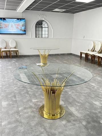 Te koop een partij glastafels met onderstel en Dior stoelen  beschikbaar voor biedingen