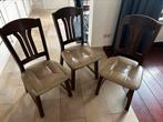 Gratis 5 houten stoelen 1 met armleuning met lederen zitting, Gebruikt, Bruin, Vijf, Zes of meer stoelen, Hout