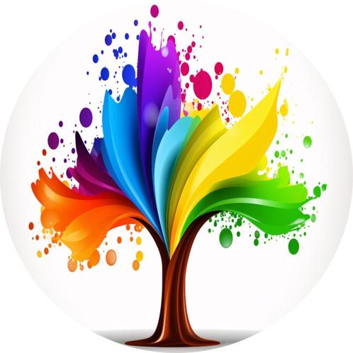 Kleuren boom Muurcirkel 60x60 Forex + Ophangsysteem, Huis en Inrichting, Woonaccessoires | Wanddecoraties, Nieuw, Verzenden
