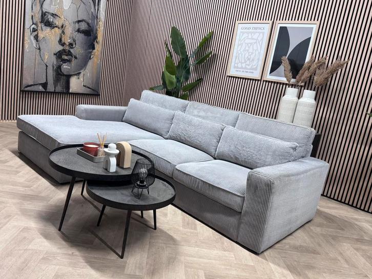 ZGAN Luxe Ribstof Hoekbank - Licht Grijs - 275 x 170, Huis en Inrichting, Banken | Bankstellen, Zo goed als nieuw, Hoekbank, Vierpersoons of meer