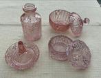 Vintage Roze Glazen Kaptafel Set - Jaren 50, Antiek en Kunst, Antiek | Glas en Kristal, Ophalen of Verzenden