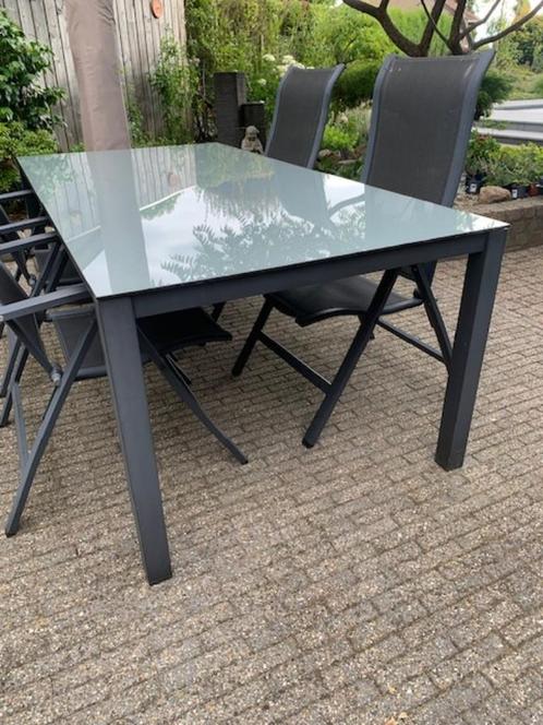 Aluminium tuintafel GRIJS - glazen blad - 2.00 x 1.00 meter, Tuin en Terras, Tuintafels, Gebruikt, Rechthoekig, Aluminium, Ophalen of Verzenden