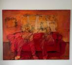 Sjer Jacobs groot olieverfschilderij. Man en vrouw op bank, Antiek en Kunst, Ophalen