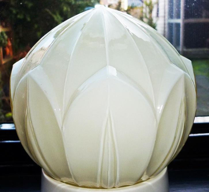 4x Antiek Geel Glazen Jugendstil Thabur Lamp Bollamp - €75PS, Antiek en Kunst, Antiek | Lampen, Ophalen of Verzenden