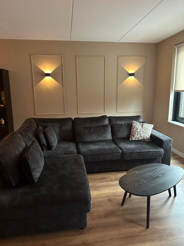 Fluwelen antraciet bank - Budget Home Store, Ophalen, Gebruikt, 150 tot 200 cm, Tweepersoons