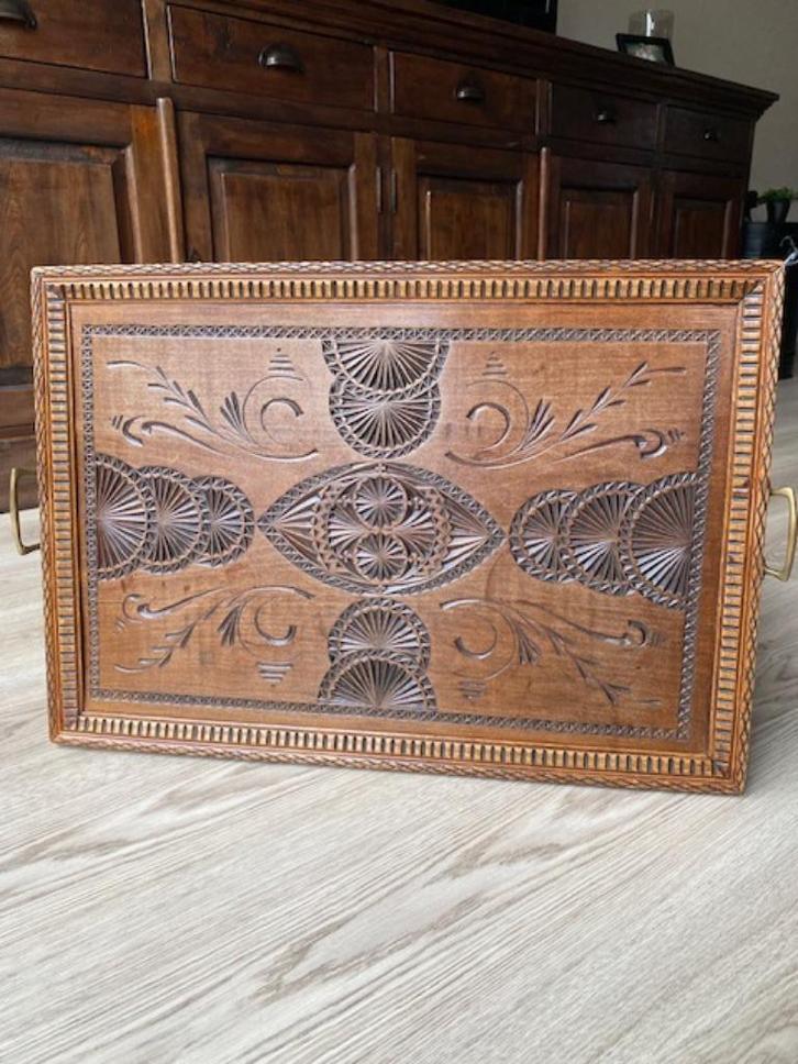 T.k.a. Antiek dienblad, Huis en Inrichting, Woonaccessoires | Dienbladen, Gebruikt, Hout, Rechthoekig, Ophalen