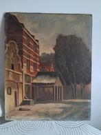 Oud Hollands Stadsgezicht, Olieverf op Paneel, Antiek en Kunst, Kunst | Schilderijen | Klassiek, Ophalen of Verzenden