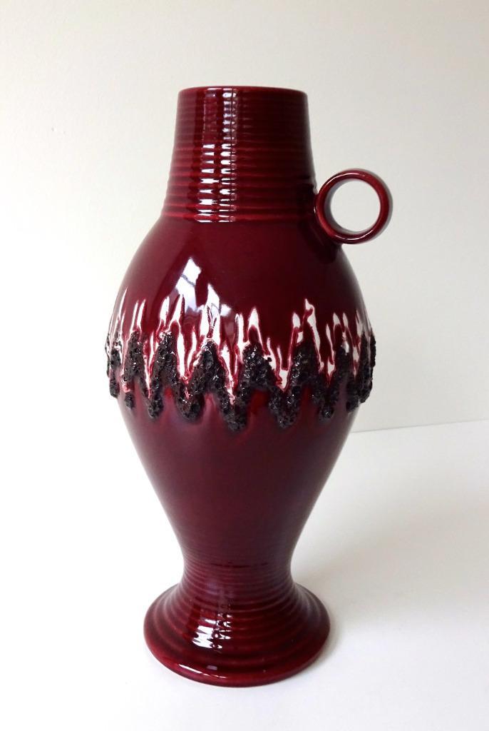 Keramiek vaas met oor donkerrood en lava Föhr Germany 968-g, Antiek en Kunst, Antiek | Keramiek en Aardewerk, Ophalen of Verzenden