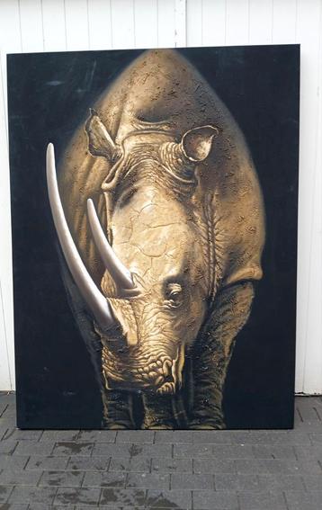 Zeer groot neushoorn op doek 150 x 200cm beschikbaar voor biedingen