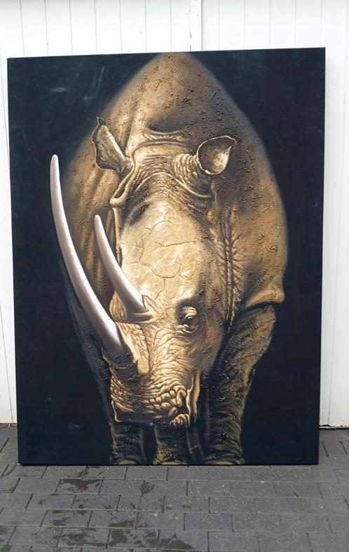 Zeer groot neushoorn op doek 150 x 200cm, Huis en Inrichting, Woonaccessoires | Schilderijen, Tekeningen en Foto's, Gebruikt, Schilderij