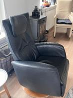 Donker blauwe lederen relax fauteuil, Huis en Inrichting, Ophalen, Relax, Gebruikt, 100 tot 125 cm