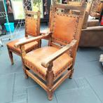 8 Antieke Kasteel Stoelen - Leder & Nagels, Antiek en Kunst, Antiek | Meubels | Stoelen en Banken, Ophalen