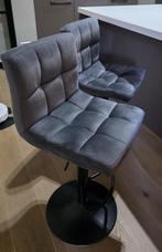 2 Grey Velvet Bar Stools ontlasting, Songmics, Ophalen, Zo goed als nieuw, 90 cm of meer, In hoogte verstelbaar
