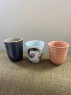 3 Japanse keramieken mokjes - Dille & Kamille + handgemaakt, Huis en Inrichting, Keuken | Servies, Gebruikt, Keramiek, Ophalen of Verzenden