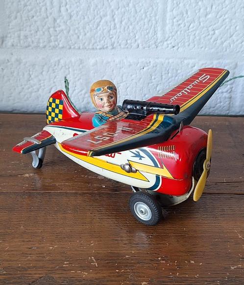Vintage blikken vliegtuig loop plane, Antiek en Kunst, Antiek | Speelgoed, Ophalen of Verzenden