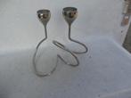 TWEE bijzondere space age kandelaars, Gebruikt, Overige kleuren, Ophalen of Verzenden, Metaal