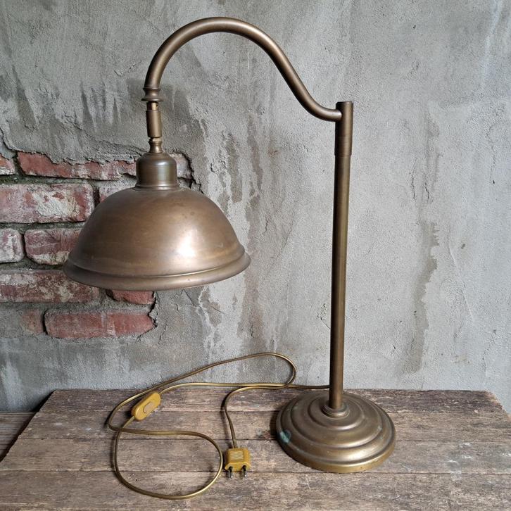 Oude koperen lamp bureaulamp tafellamp leeslamp *Etage3*, Huis en Inrichting, Woonaccessoires | Overige, Gebruikt, Ophalen of Verzenden