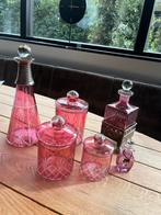 Glazen sierset: potten, fles, roze & zilver, Antiek en Kunst, Ophalen