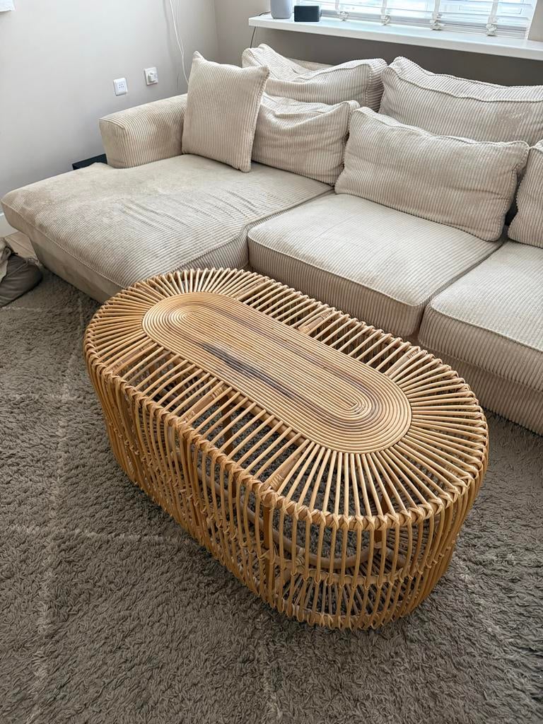 Kave Home Lael ovale rotan salontafel 110 x 60 cm, Huis en Inrichting, Tafels | Salontafels, Ophalen, Overige materialen, Gebruikt
