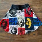 Unieke patchwork sixties rok m iconen uit die tijd bv Elvis, Ophalen of Verzenden, Zo goed als nieuw, Zwart, Onder de knie