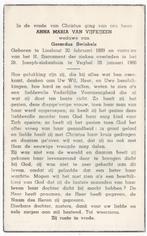 Anna Maria van Vijfeijken 1889 Lieshout + 1966 Veghel, 76 jr, Verzamelen, Bidprentjes en Rouwkaarten, Verzenden, Bidprentje