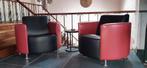 Montel ronde rood / zwart lederen fauteuils prime nieuwstaat, Huis en Inrichting, Fauteuils, Ophalen of Verzenden, Zo goed als nieuw