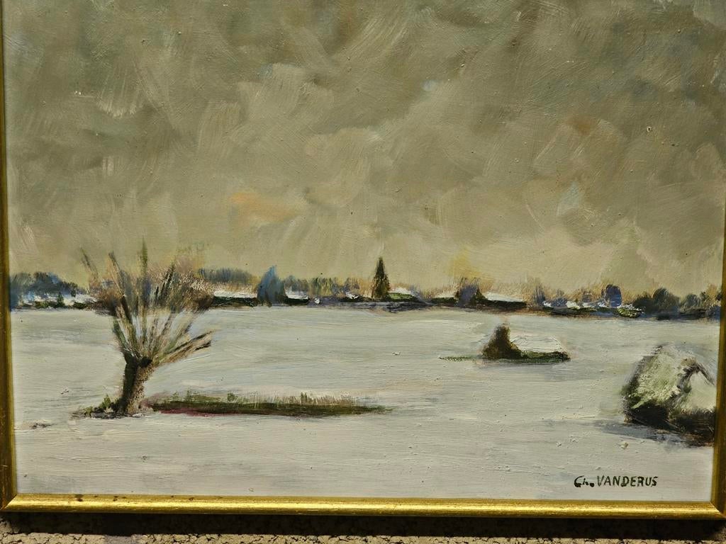 Schilderij van een winters landschap, Ophalen of Verzenden