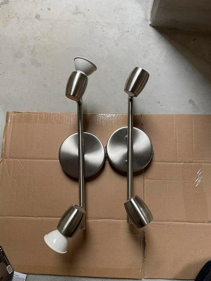 2 Zilveren Plafondspots GU10, Huis en Inrichting, Lampen | Spots, Zo goed als nieuw, Plafondspot of Wandspot, Metaal of Aluminium