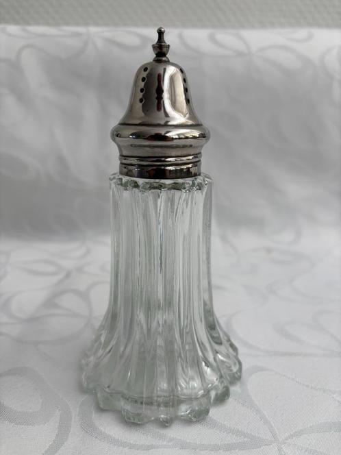Vintage glazen suikerstrooier met verzilverde dop., Antiek en Kunst, Antiek | Glas en Kristal, Ophalen of Verzenden
