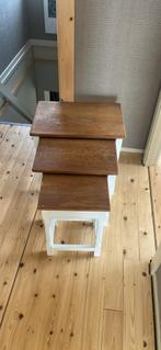 Bijzettafeltjes landelijk wit hout, set van 3, Minder dan 55 cm, Gebruikt, Landelijk, Rechthoekig