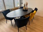 Piet Klerkx eettafel zwart ovaal 240 + 6 eetkamerstoelen, Huis en Inrichting, Tafels | Eettafels, Ophalen, Gebruikt, 100 tot 150 cm