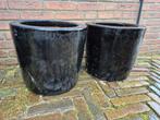 2 Grote Zwarte Stenen Bloempotten - 33x36cm, Tuin en Terras, Bloempotten, Ophalen, Steen, Gebruikt, Rond